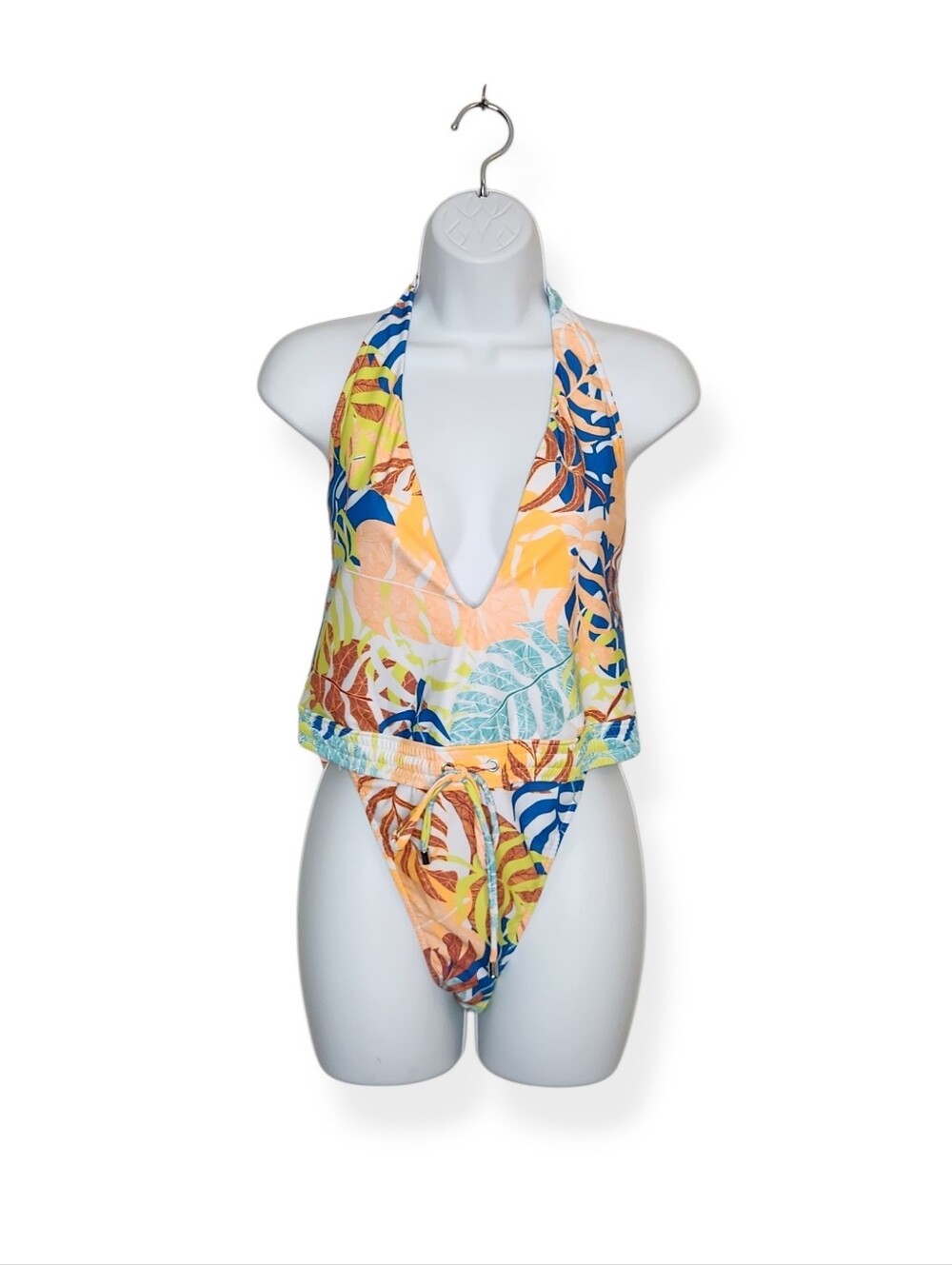 Venus One Piece Tropical Print Plunge Halter Neck Swimsuit Bathing Suit Size 12